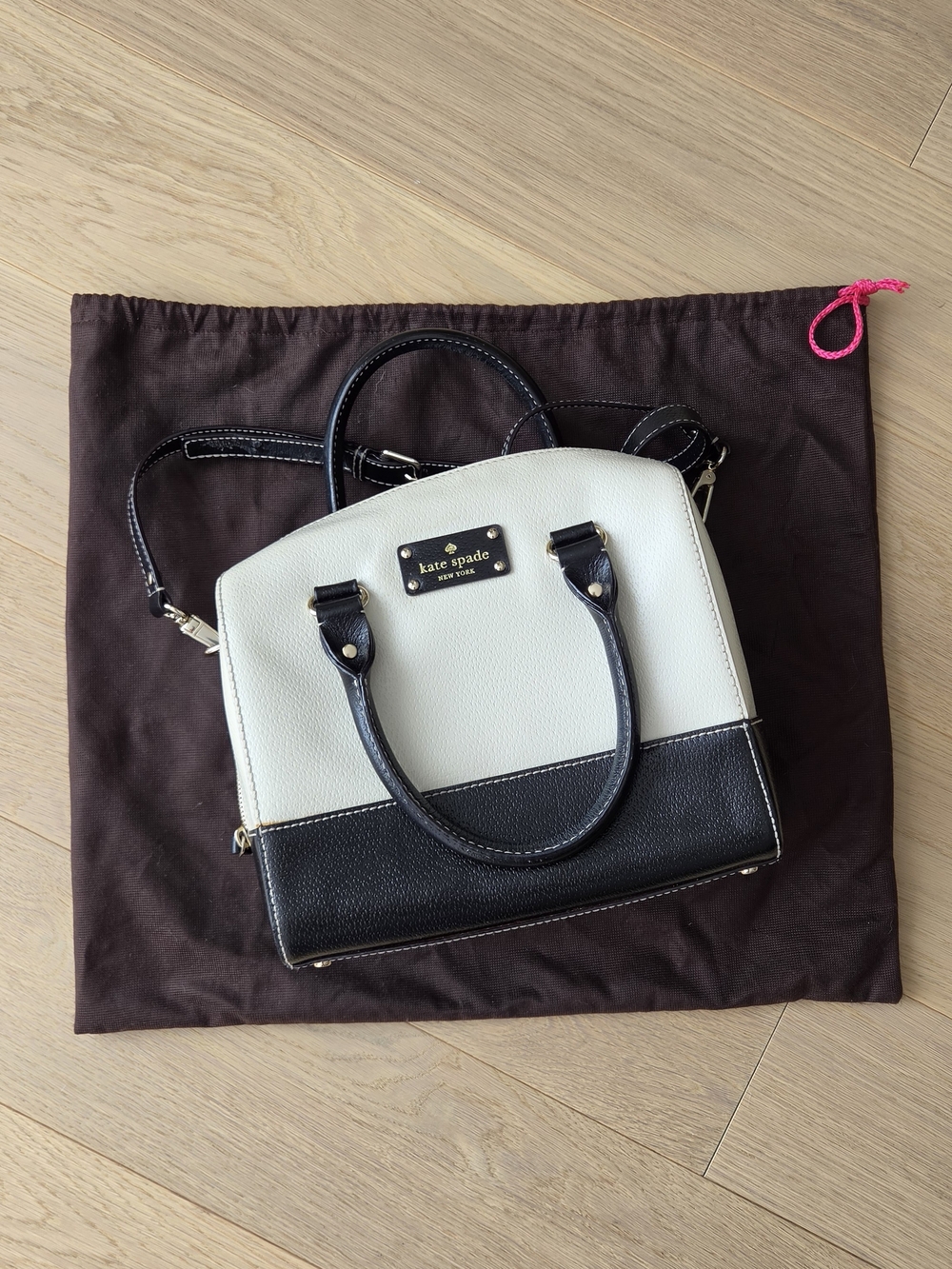 kate Spade Black & White Two-Tone Pebbled Leather Satchel